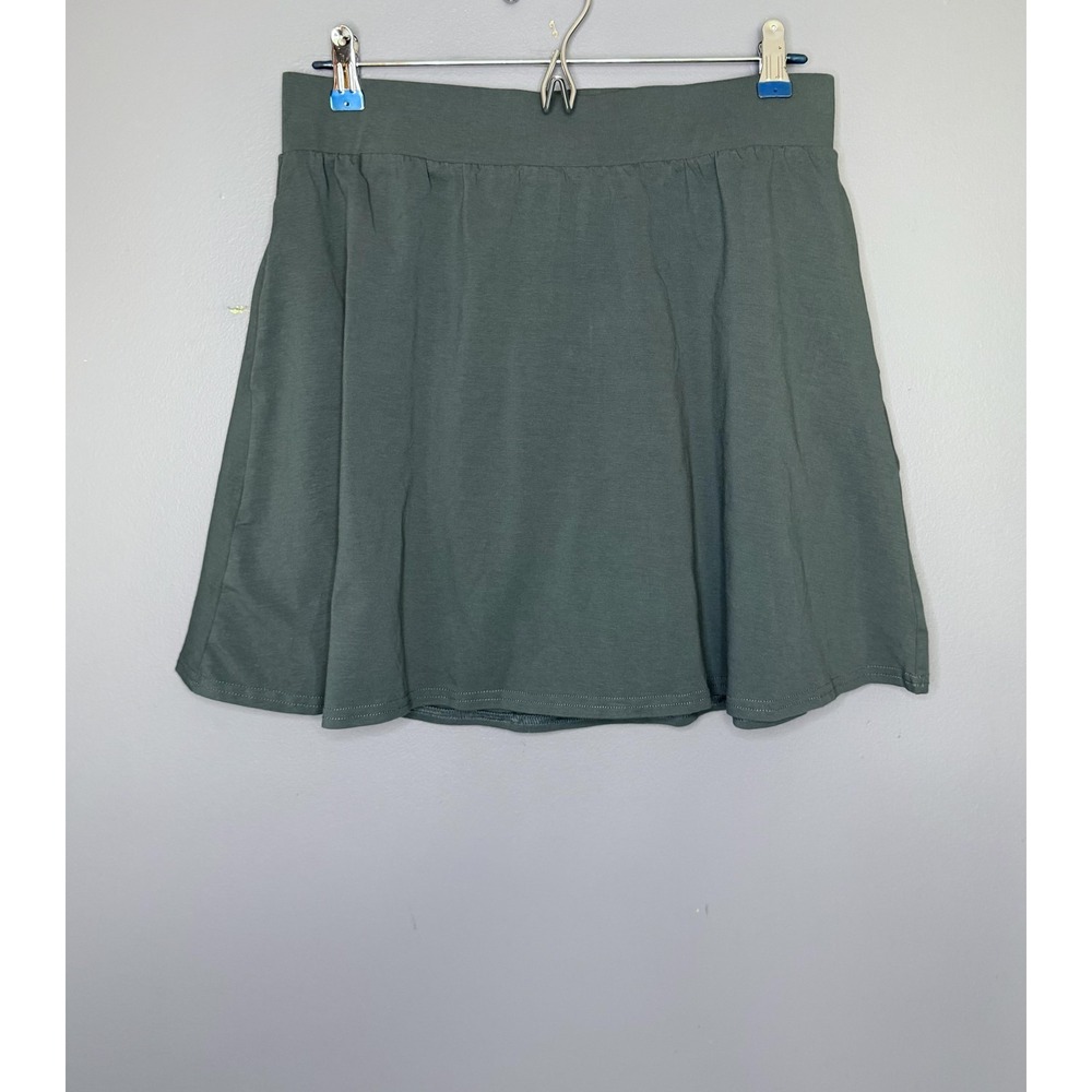 Pact Skirt Women L Teal Organic Cotton A Line Elastic Waist Skater Flowy Pockets